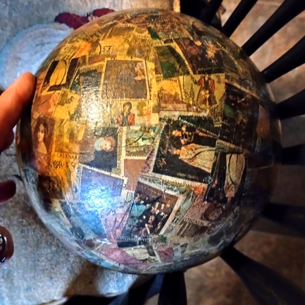 Vintage Stamp Collage Art Sphere - Picture 1 of 4